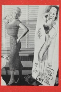 Jayne Mansfield needed no manger in her Christmas card message. The only sign of the season was the red border.