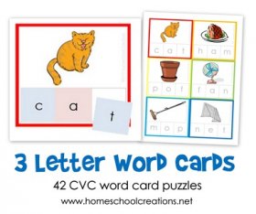 3 Letter Word Cards - 42 CVC words for children to sound and spell