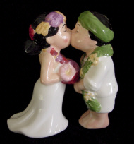 Adorable Hawaiian Kissing Wedding Couple ideal for cake topper or keepsake!