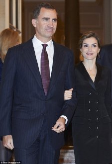 Happy to let their daughters shine: Felipe VI and Queen Letizia, pictured two weeks ago at the Francisco Cerecedo Journalism Awards in Madrid, Spain, have released their annual festive card