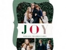 Joy to the world red and green silver photo Christmas card with black stripped background