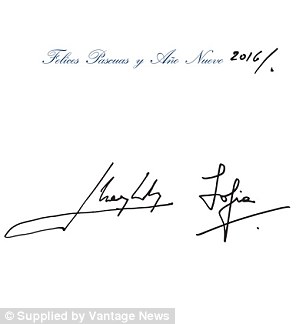 King Juan Carlos and Queen Sofia, Felipe’s parents, also released a card