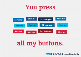 Valentines messages written on the draft web standards button templates.