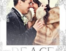 white and silver peace Christmas card wedding announcement